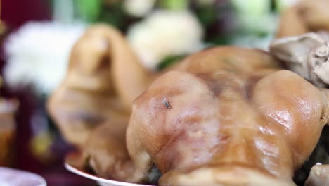 a fly moves across a plate of food.