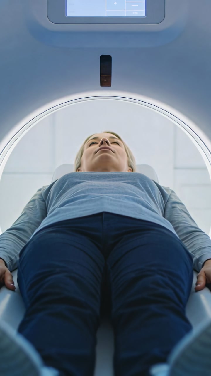 Woman Lying in a Modern Medical Scanner for Diagnostic Imaging