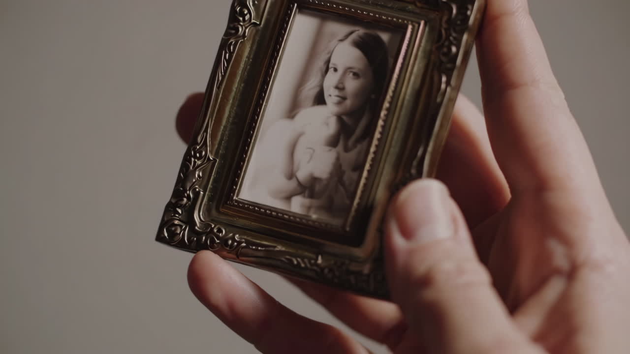 Hand holding a framed vintage photo