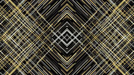 patrón geométrico abstracto con líneas doradas y blancas sobre fondo negro