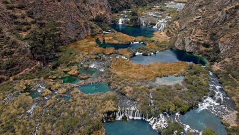 Stunning-South-American-lagoons-and-waterfalls-of-Huancaya-in-Peru