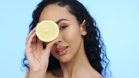 Lemon-beauty,-skincare-and-face-of-woman