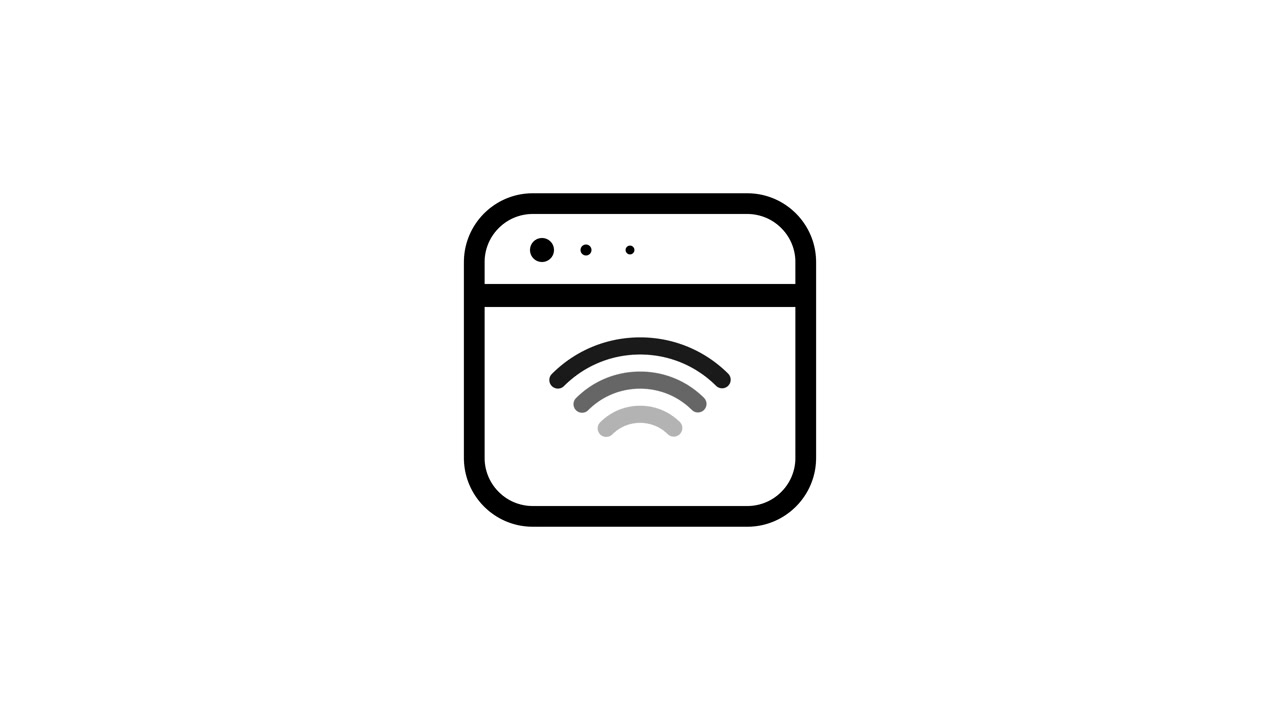 Finestra del browser che mostra un'animazione di connessione WiFi isolata su sfondo bianco