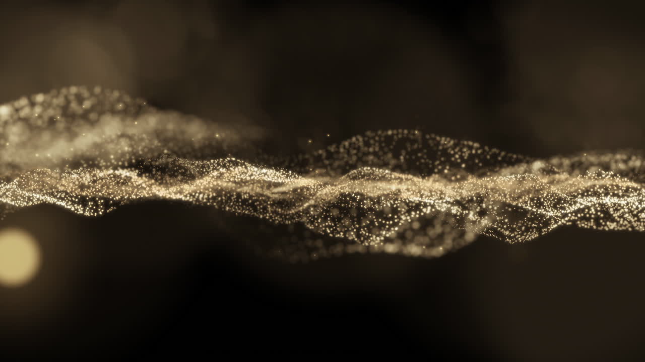 Abstract zoom in gold wave particle over dark background, Loop a