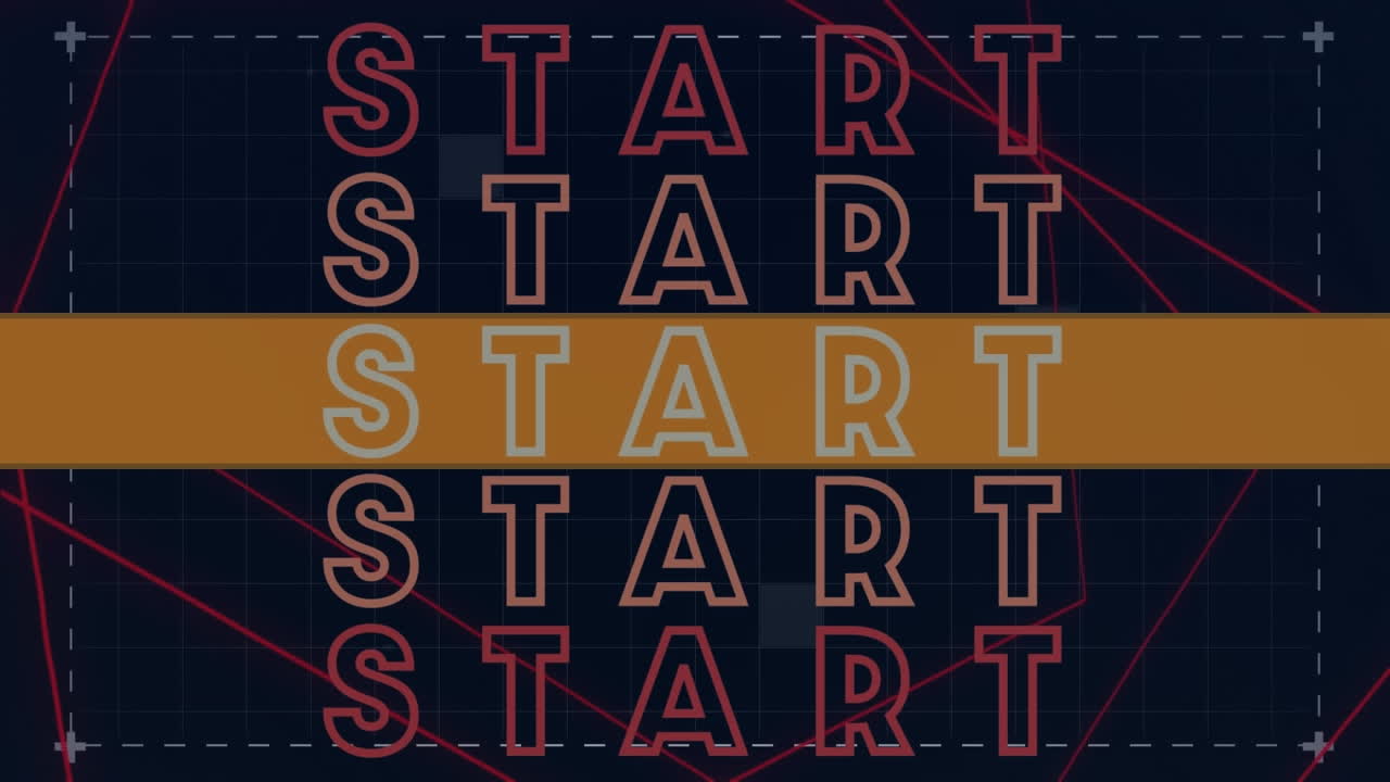 Animation of start texts and squares with grid pattern over black background