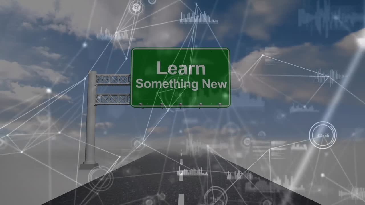 animación de la red de conexiones con iconos sobre la señal de tráfico verde