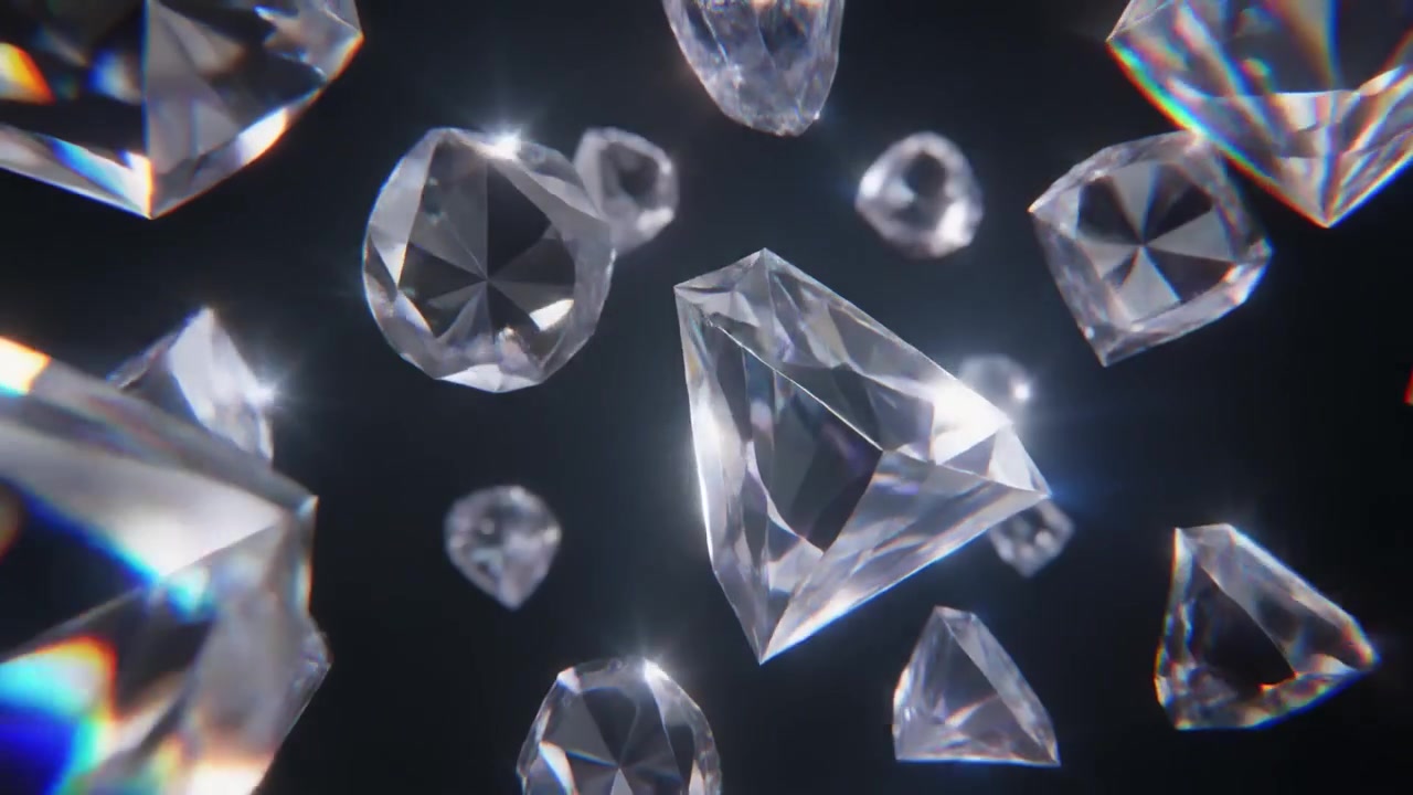Unoszące się, iskrzące diamenty na ciemnym tle