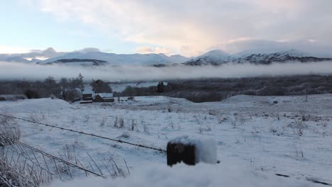 time-lapse clouds above the mountains, winter scene, snowy landscape, highlands, scotland, static shot