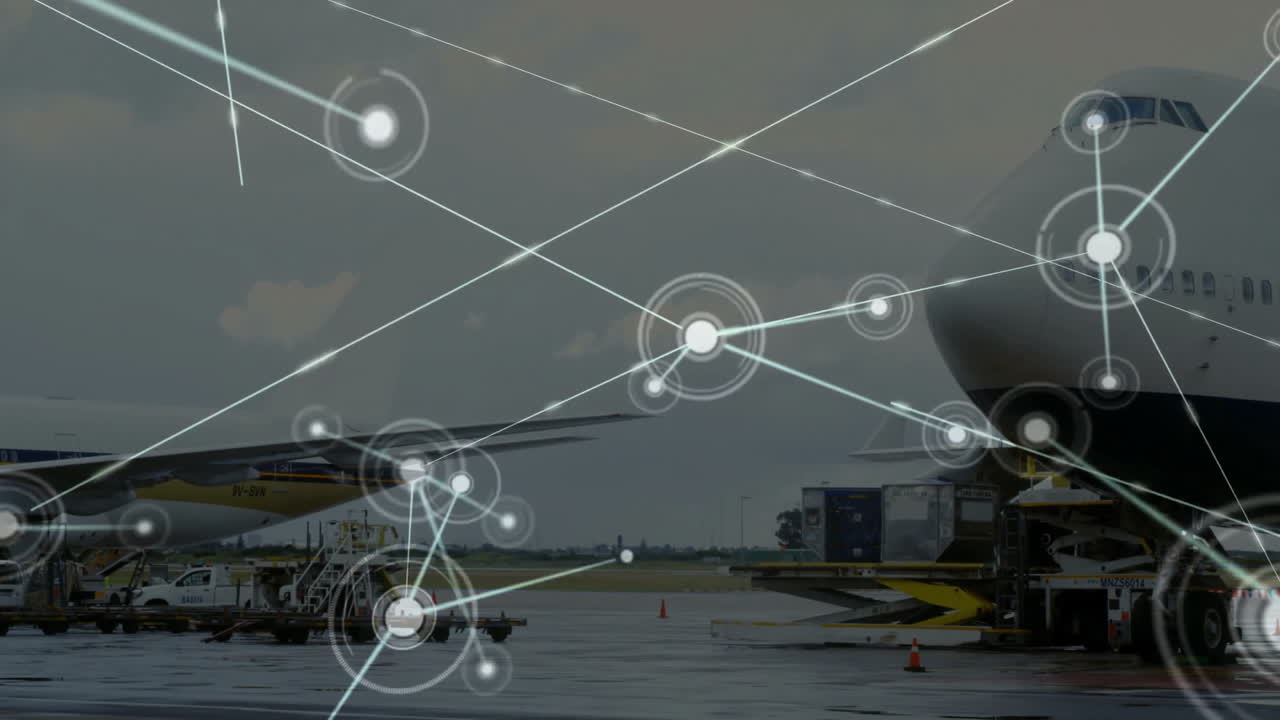 animación de la red de conexiones sobre el avión