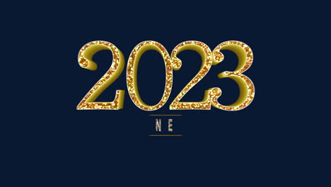 2023 years and happy new year with gold glitters on blue gradient