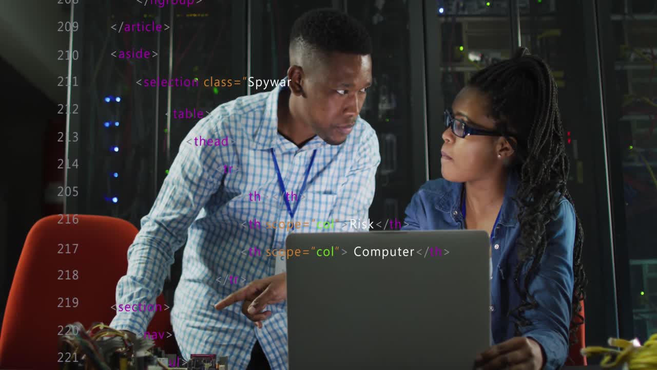 Animation of data processing over diverse it engineers and computer servers