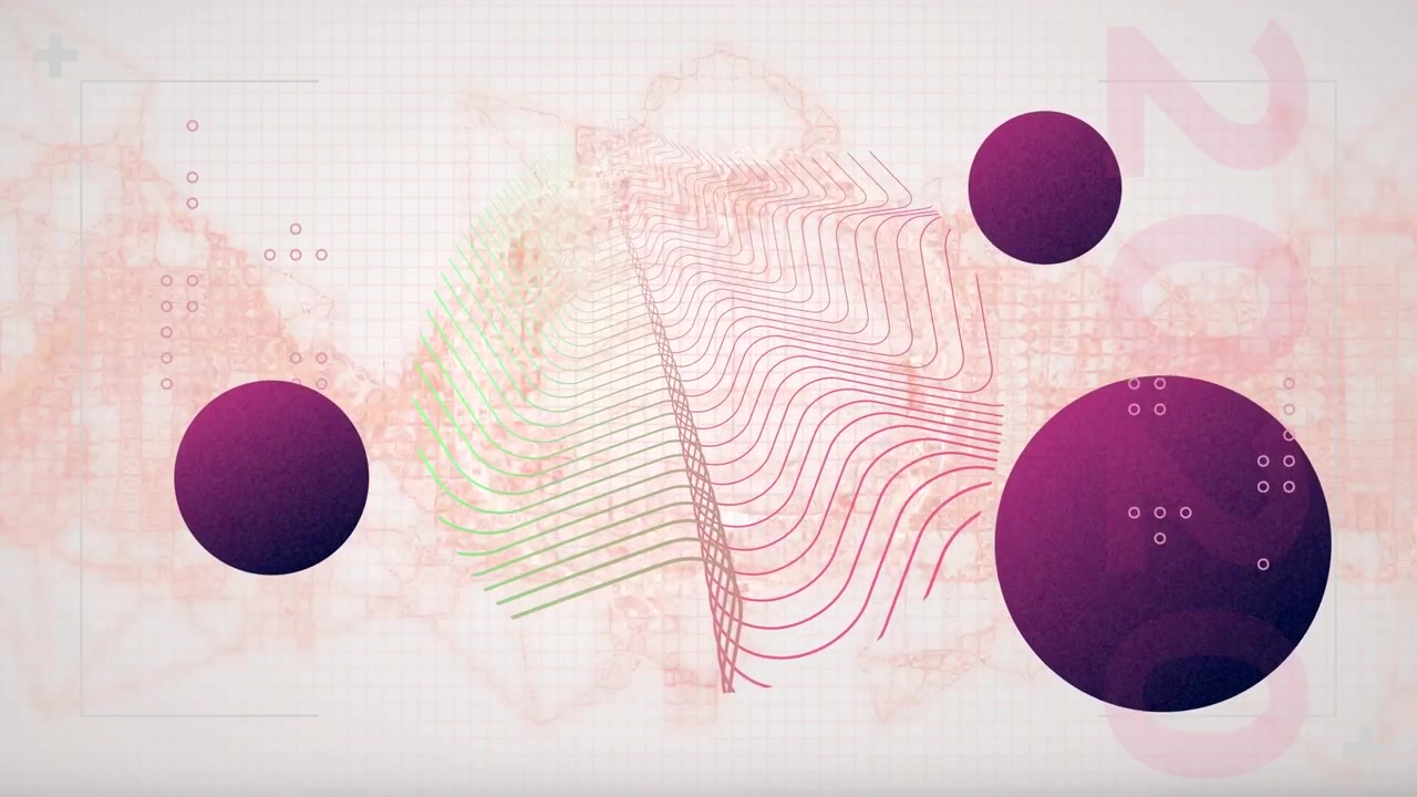 Animation of moving shapes and wave over white background
