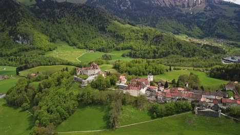 aerial view of gruyères, in fribourg, switzerland in autumn.