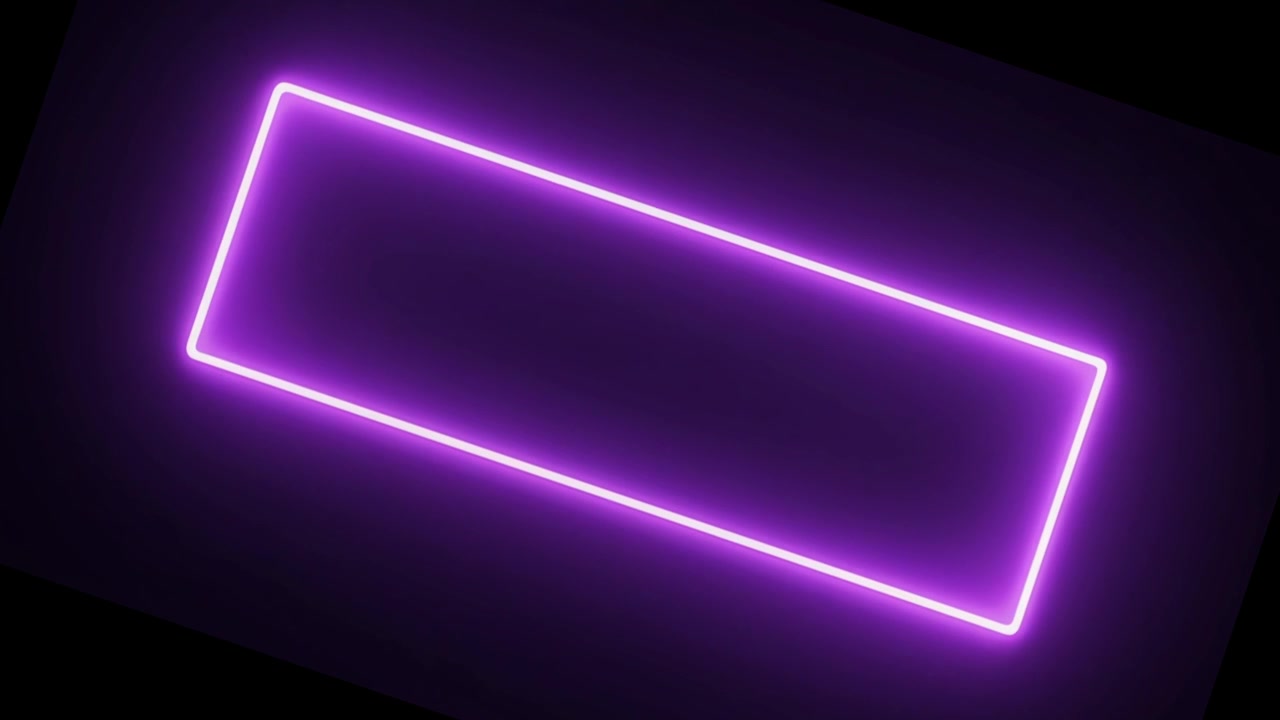 Cadre rectangulaire lumineux en néon violet sur fond noir