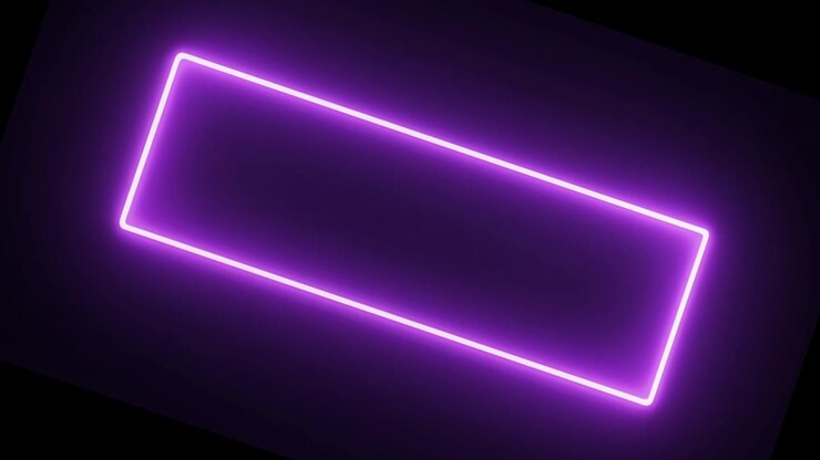 Moldura Retangular de Neon Roxo Brilhante em Fundo Preto