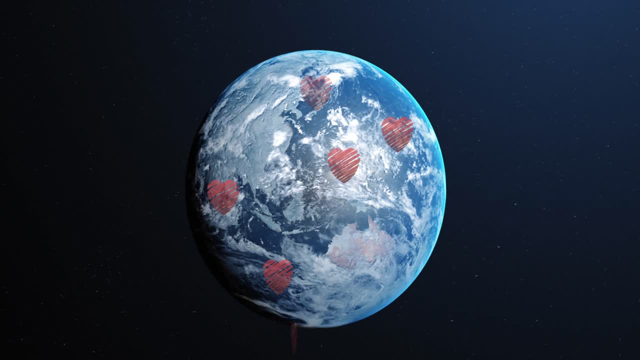 animación de corazones cayendo sobre el globo giratorio