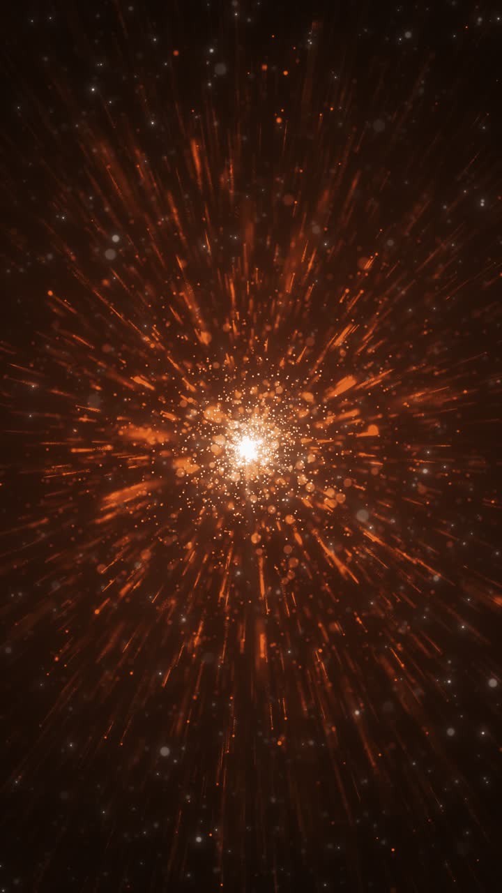 Dynamic motion video of glowing particles bursting outward from bright center creating illusion of