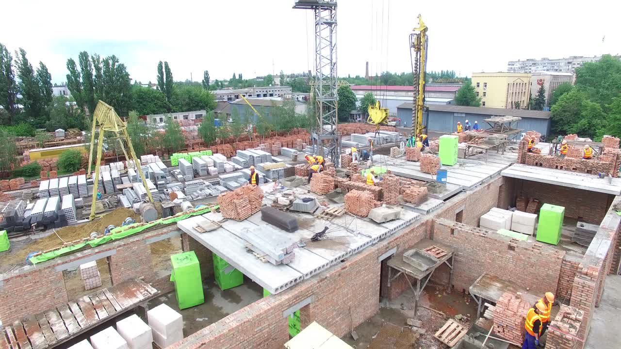 VINNITSA, UKRAINE - JUNE 2016: Aerial shot of the construction building site, new homes being built