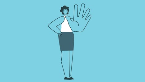 diseño gráfico plano mujer audaz personaje de dibujos animados parada gesto de la mano. bucle aislado animación 2d. luma mate