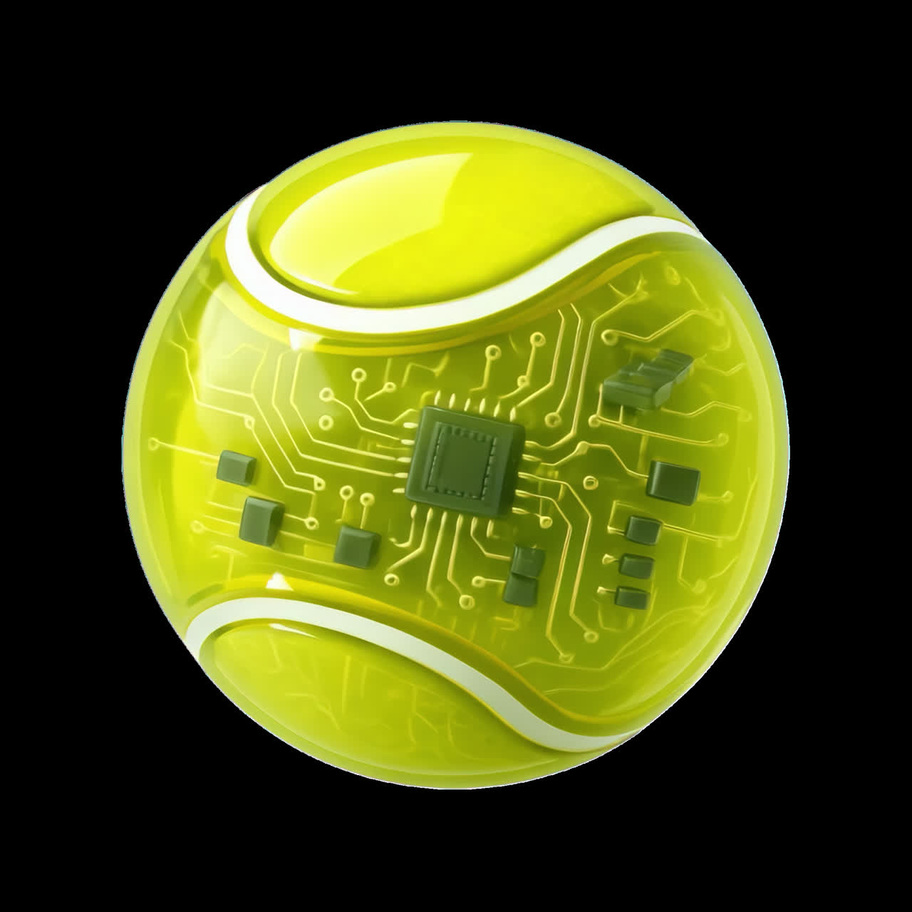 Futuristic tennis ball technology concept animation isolated asset, transparent 4K video, alpha
