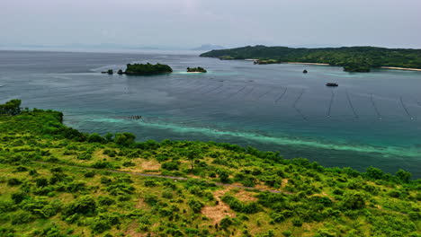 panoramic aerial view of the pink beach in lombok, officially known as tangsi beach
