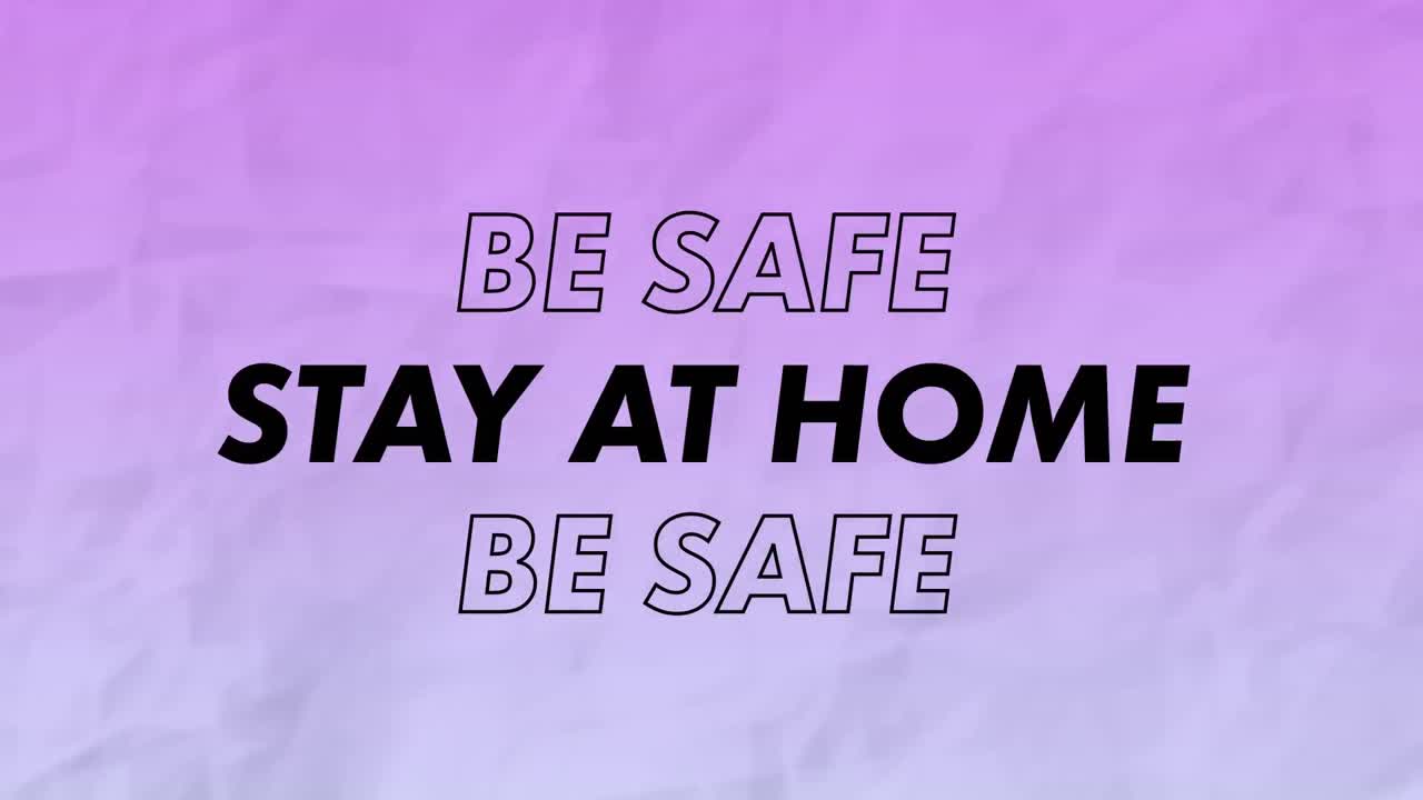 animación del mensaje de distanciamiento social que parpadea sobre un fondo púrpura