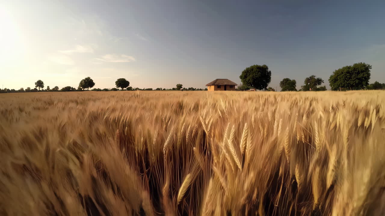 Golden Wheat Field with Rural Hut