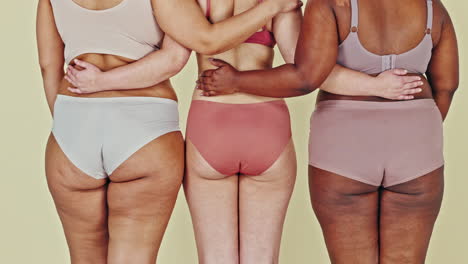 cuerpo positivo, ropa interior trasero o abrazos de mujeres