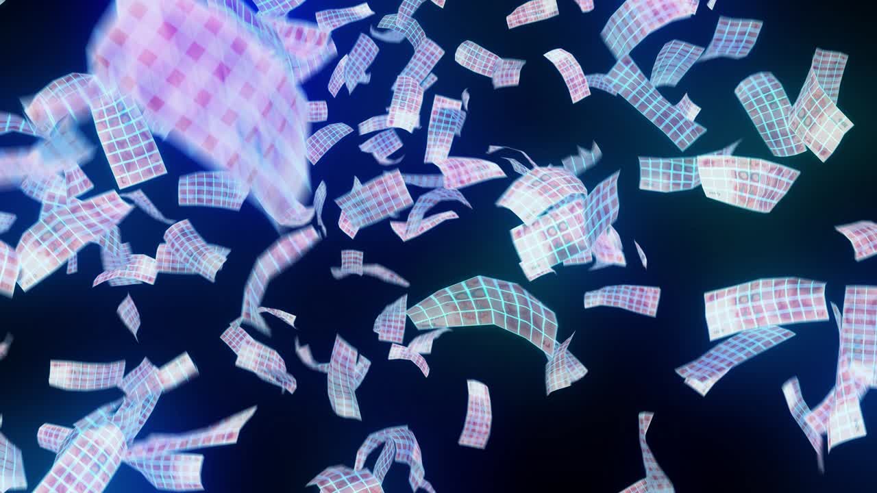 네온 80s 와이어 프레임 떨어지는 위안 아케이드 승리 중국 통화 비를 4k