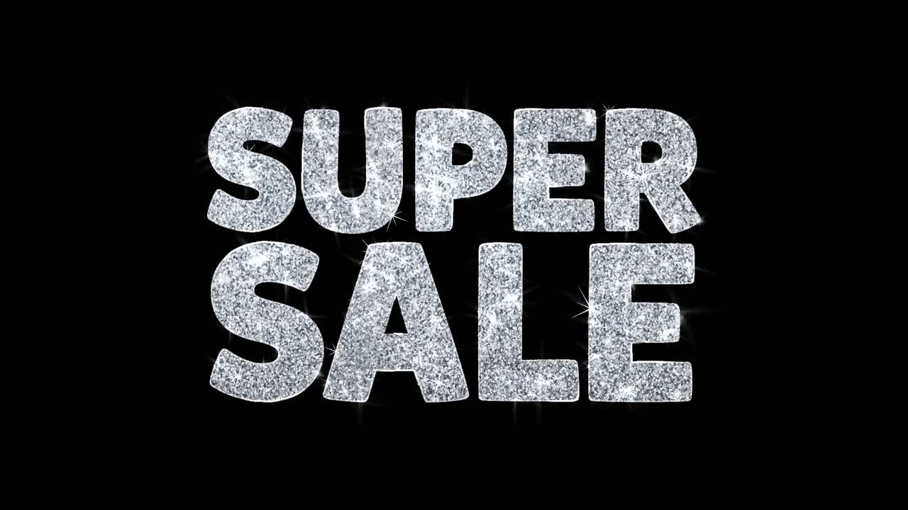 Super Sale Glitter Text on Black Background