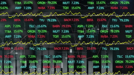 Animación-De-Tablero-De-Comercio-Multicolor-Y-Múltiples-Gráficos-Sobre-Fondo-Negro