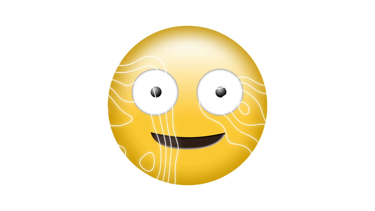 animación del icono de emoji de sonrisa en fondo blanco con mapa de líneas