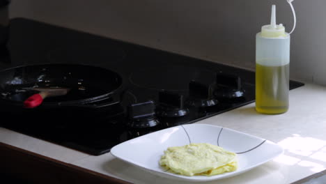 cooked-food-served-on-white-plate-on-kitchen-counter