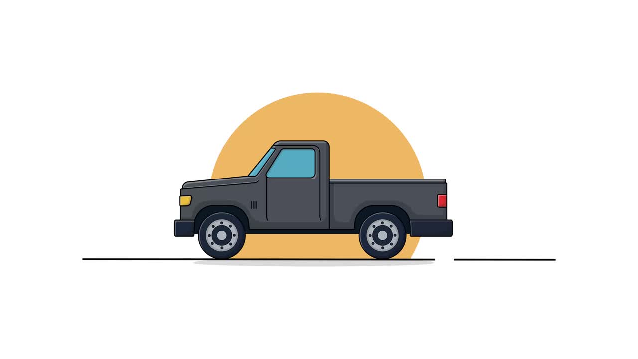 Pick-up grigio animato in movimento su uno sfondo minimalista
