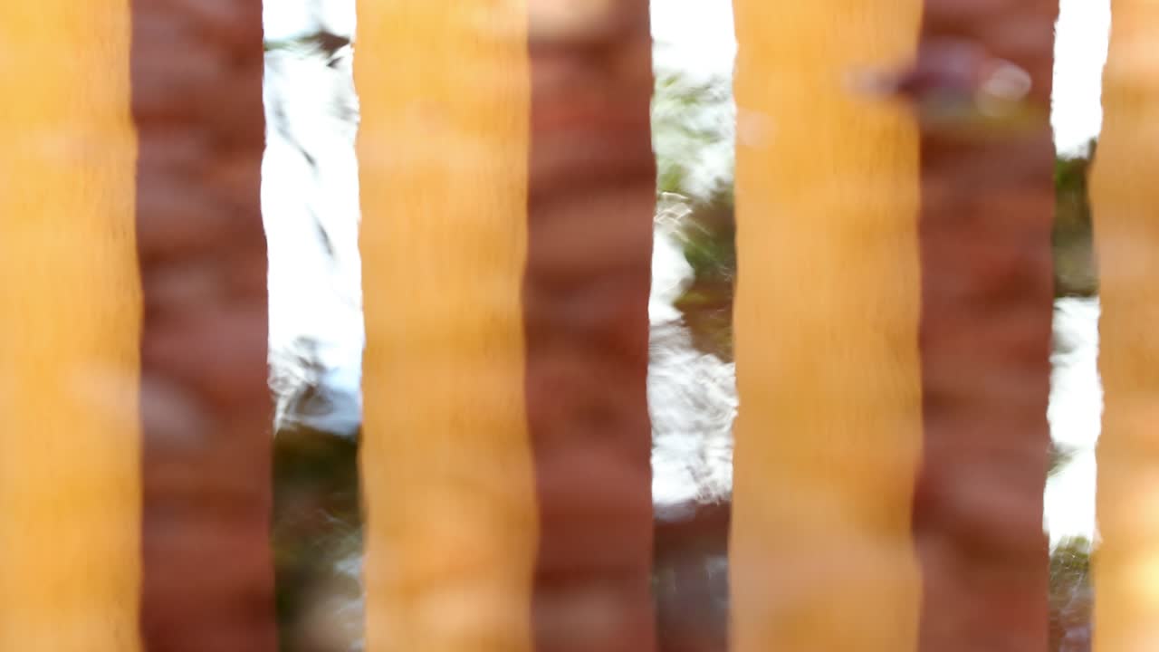 건축의 패턴 오렌지색 기둥이 물에 반사됩니다.