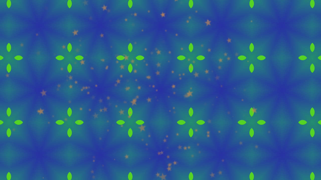 파란색 배경에 떠다니는 점 위에 추상적인 패턴의 애니메이션