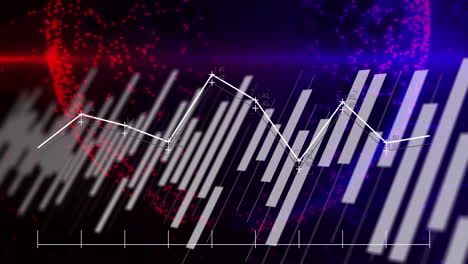 animación del procesamiento de datos sobre un globo de puntos rojos y azules