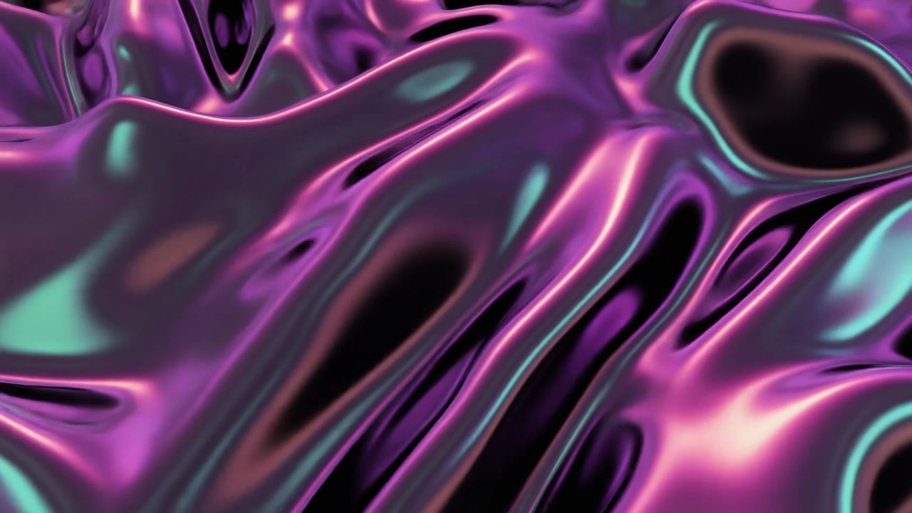 Abstract Liquid Metal Surface with Iridescent Purple and Teal Reflections