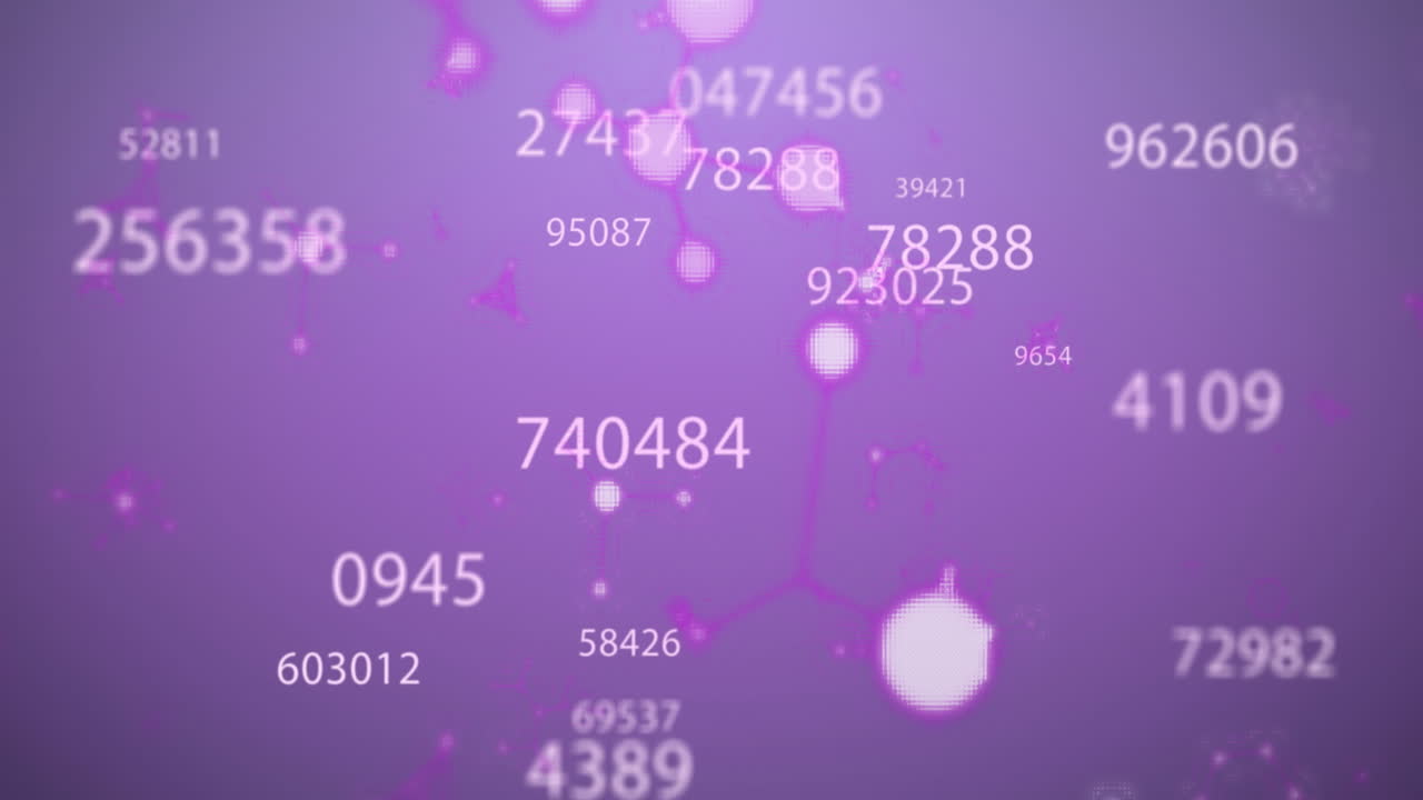 múltiples números cambiando contra las estructuras moleculares en fondo púrpura