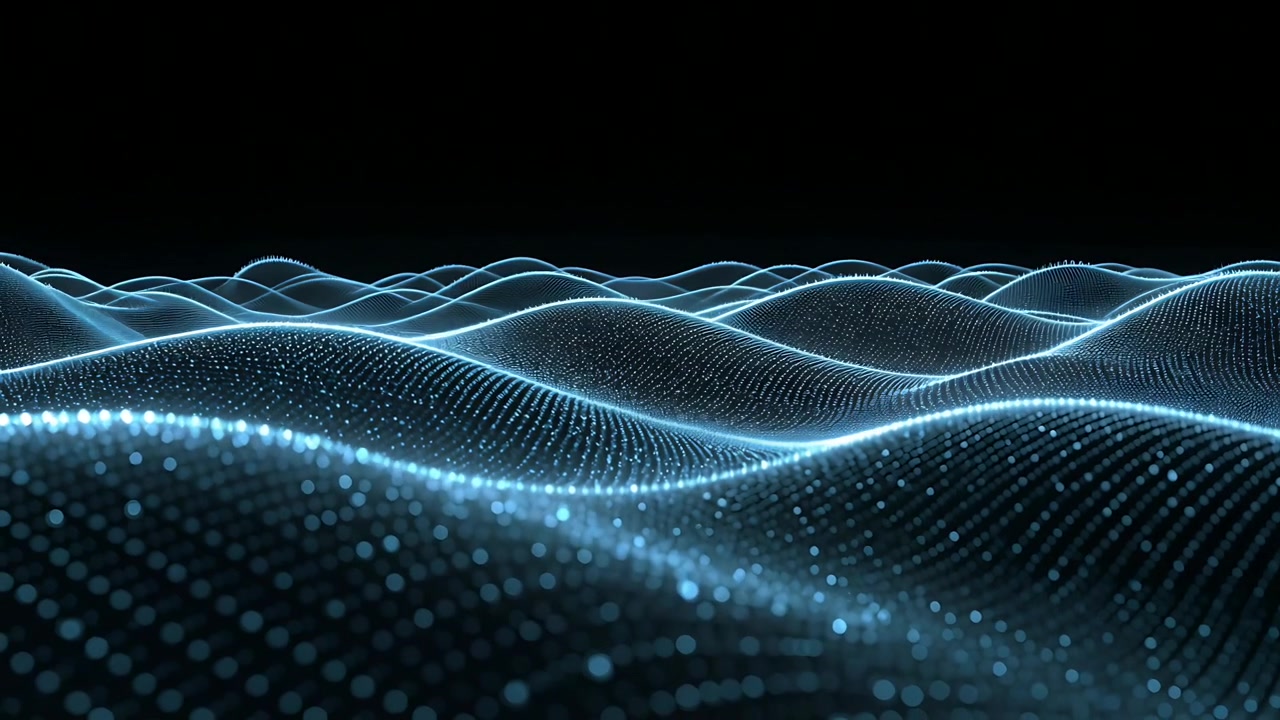 Showing center particle mesh with glowing ridges in dark void, reacting to pulse and sending sparks