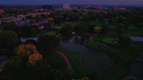 Aerial-over-Deerfield,-located-in-the-picturesque-state-of-Illinois,-USA,-an-charming-suburban-town-that-effortlessly-blends-nature-with-modern-living