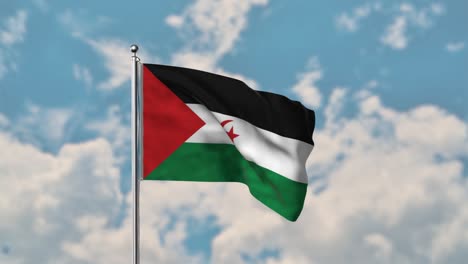 Western-Sahara-flag-waving-in-the-blue-sky-realistic-4k-Video