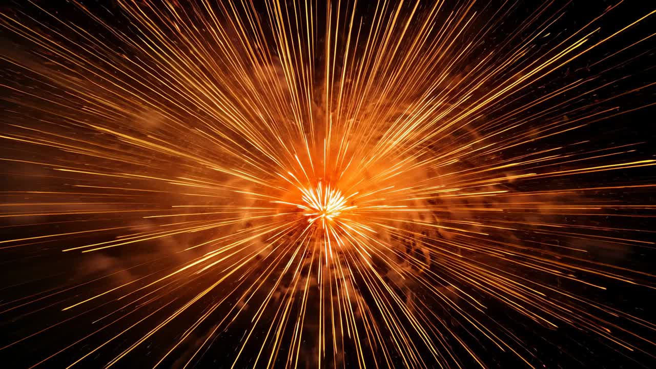 Initial orange core appearing at center intensifying glow and radiating streaks into dark void