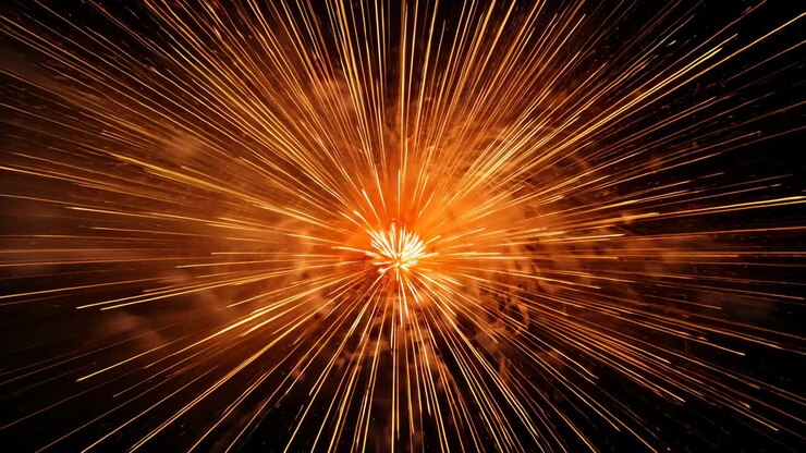 Initial orange core appearing at center intensifying glow and radiating streaks into dark void