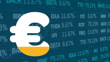 Animation-Des-Euro-Zeichens-über-Die-Verarbeitung-Von-Finanzdaten