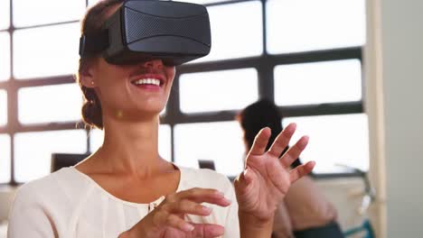 Woman-using-virtual-reality-headset