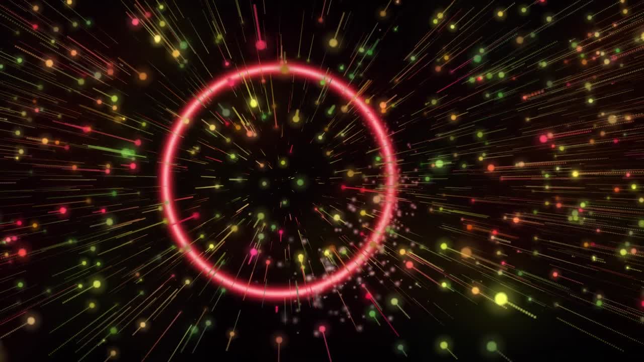 검은색 배경 위에 움직이는 불빛과 다채로운 모양의 애니메이션