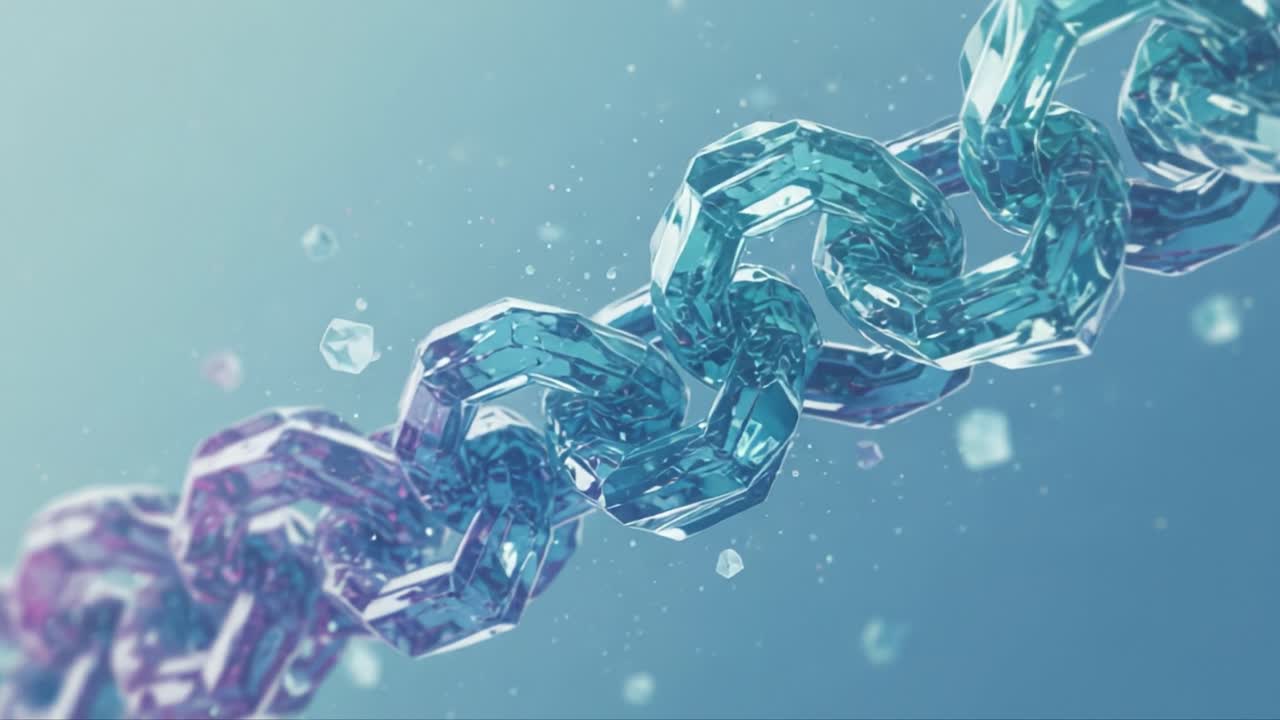 A Stunning Visualization of an Intricate Chain Design, Capturing the Elegance of Link Composition with Glimmers of Light and Colorful Reflections