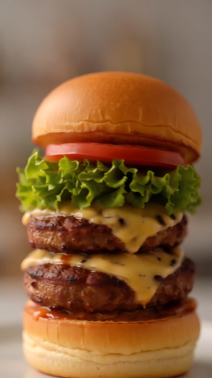 Hamburger Succoso Primo Piano Sfondo Bokeh 4K