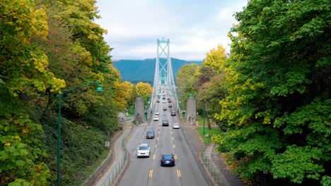 vancouver, bc canada, lions gate bridge, known as the first narrows bridge, is a suspension bridge that crosses the first narrows of burrard inlet and connects the city of vancouver, british columbia